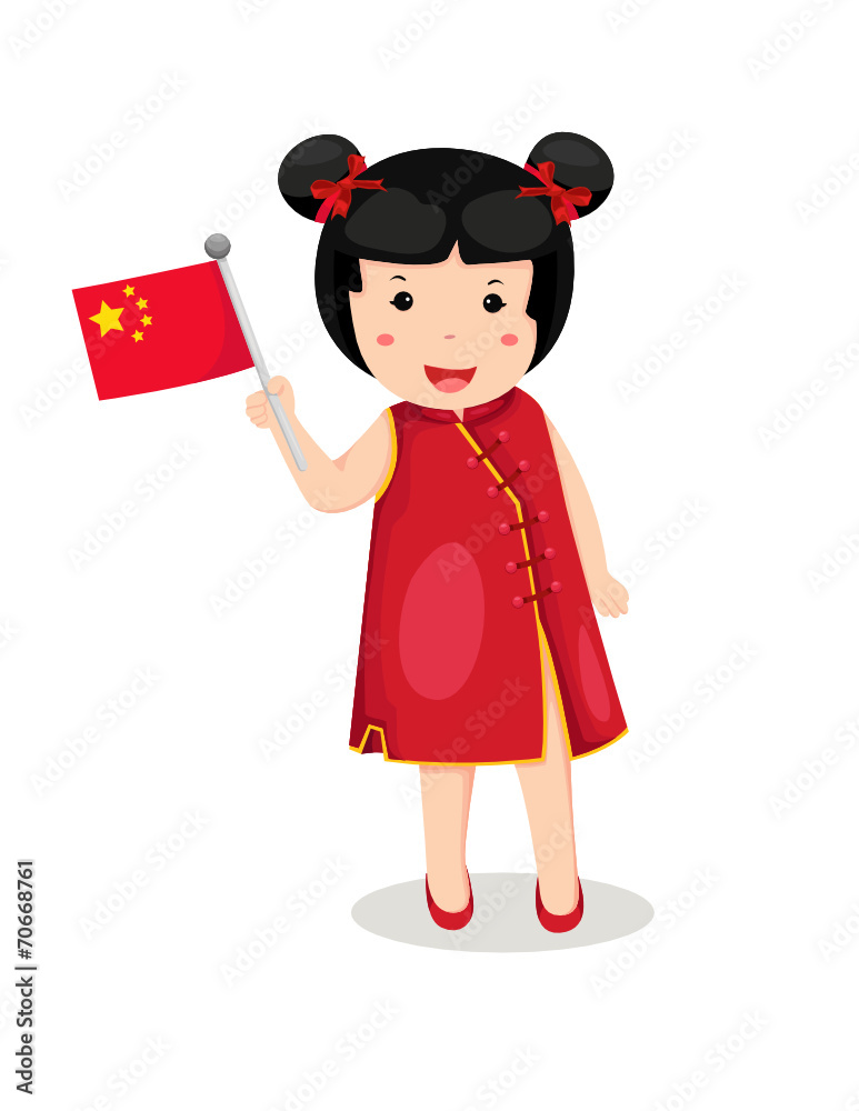 Chinese girl holding flag