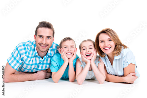 Caucasian happy smiling young family with two children