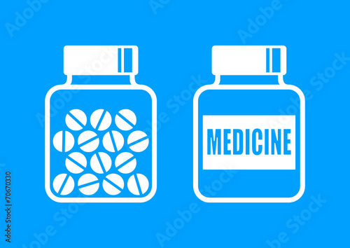 White medicine icons on blue background