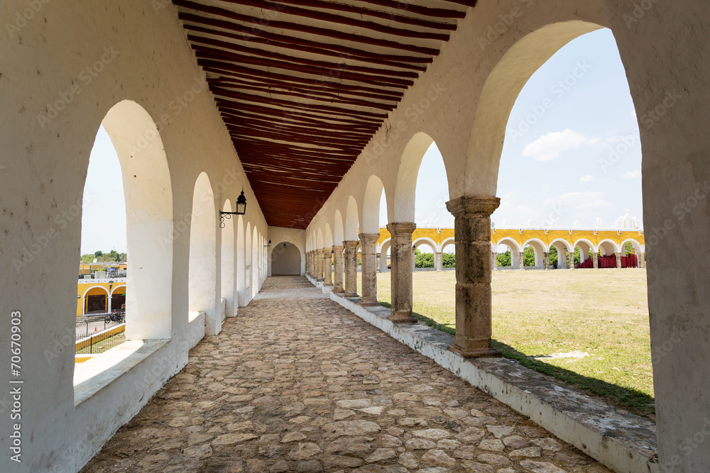 exterior corridor in the Izamal convent