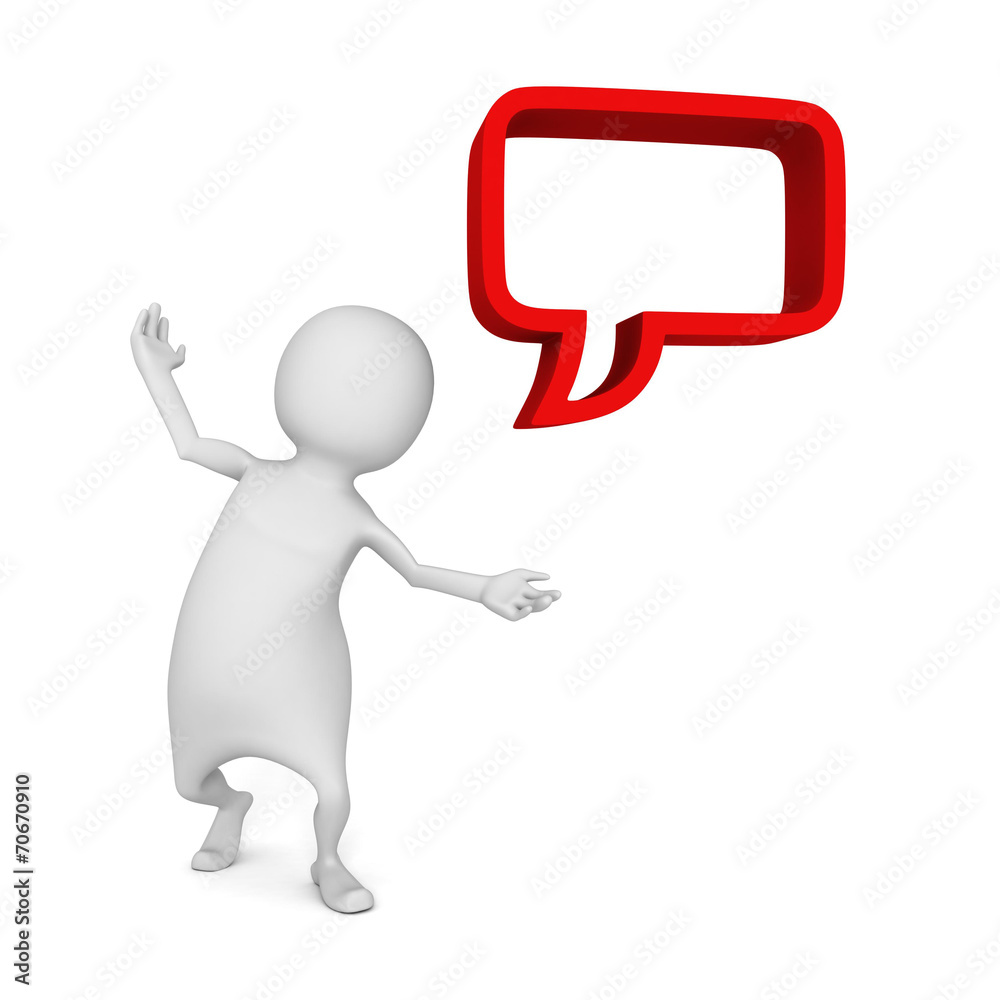 white 3d man with red dialogue speech bubble white 3d man with red dialogue speech bubble
