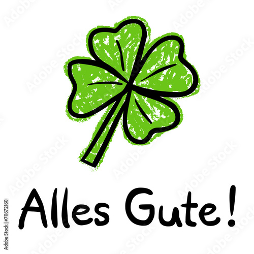 Alles-Gute-Karte mit vierblättrigem Kleeblatt, Kreidezeichnung