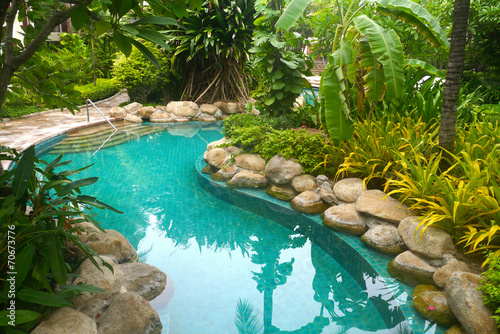 Swimming pool with garden decoration