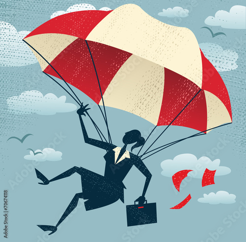 Abstract Businesswoman uses her Parachute