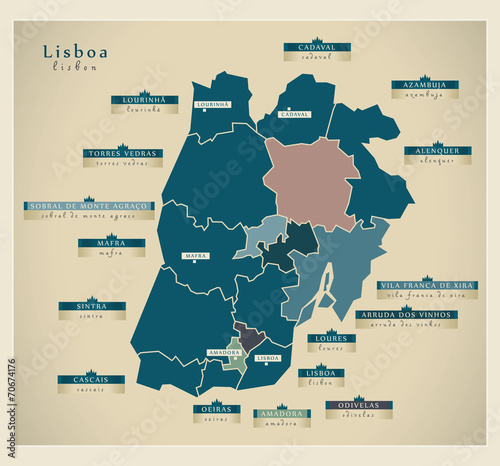 Fotografie, Obraz Modern Map - Lisboa PT