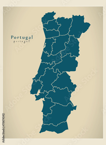 Canvas Print Modern Map - Portugal with districts PT