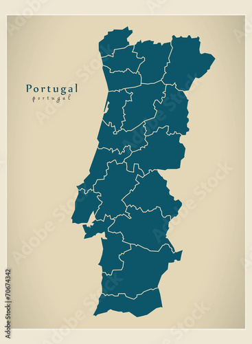 Fotografie Modern Map - Portugal with districts PT