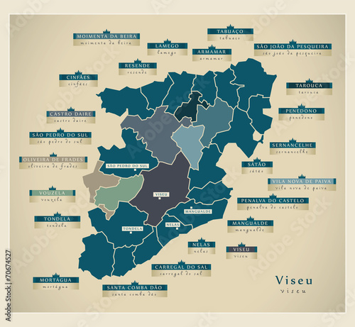Tableau sur toile Modern Map - Viseu PT
