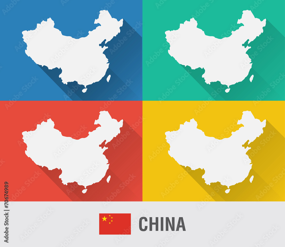 China world map in flat style with 4 colors.