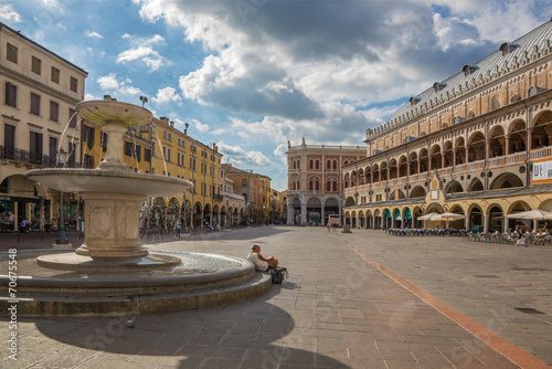 Padua - Piazza delle Erbe in evening dusk and Palazzo Ragione.