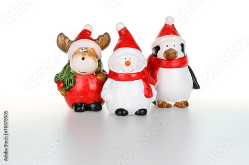 Reindeer,snowman and penguin with Santa clause outfit