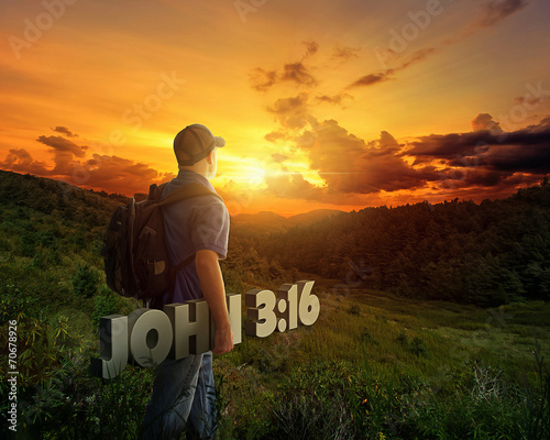 Obraz na płótnie Man carrying Bible verse