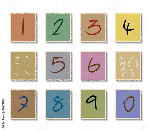 Colour Numbers set on torn paper.Vector file