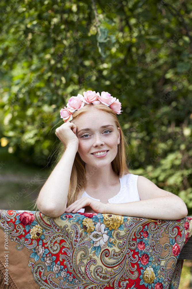 Fototapeta premium Beauty woman with a wreath on head