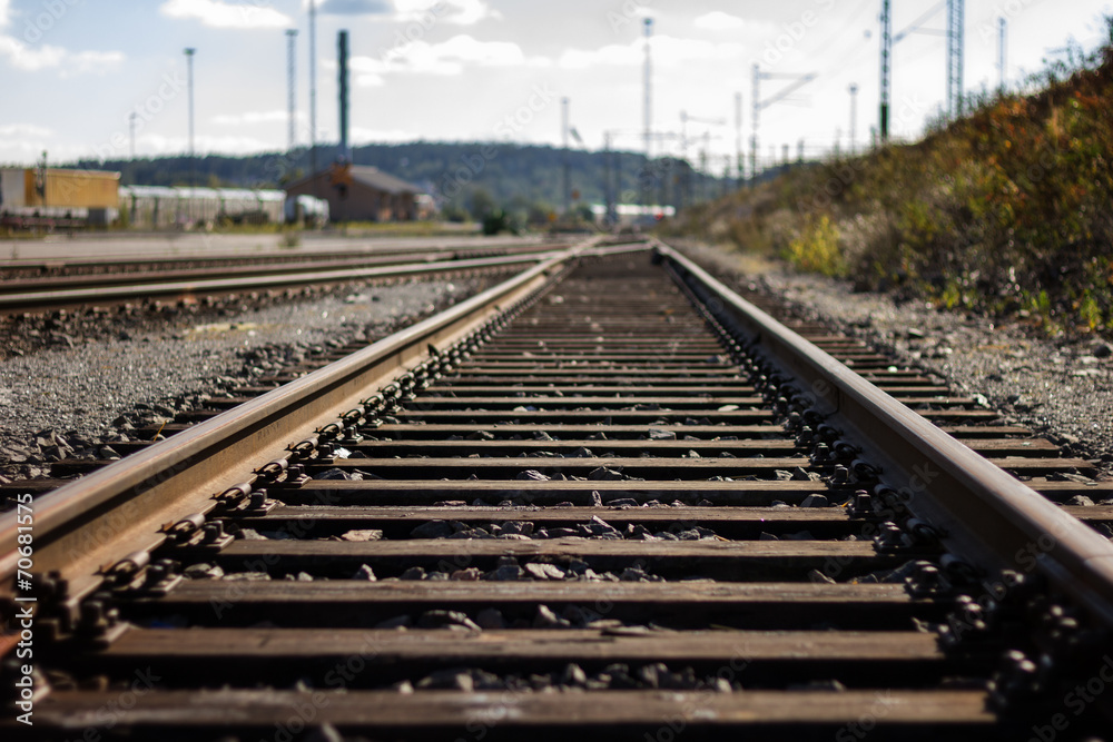 Nobody at a straight railroad track outdoors in daylight