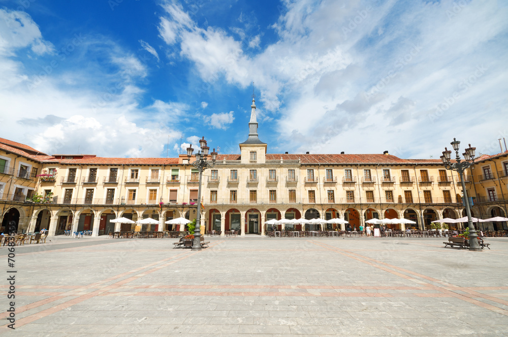 Scenic view of Leon Major square. Leon, Spain.