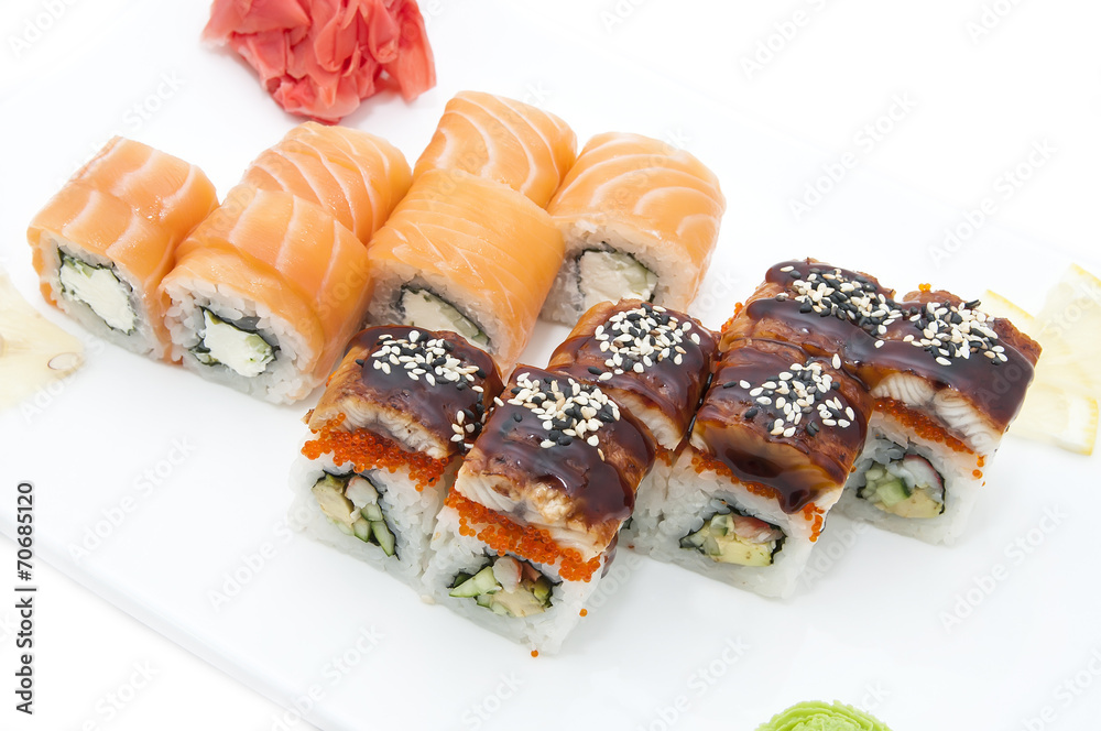 delicious seafood sushi at a Japanese restaurant delicious seafood sushi at a Japanese restaurant