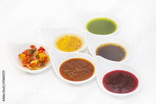 sauces on a white background in the restaurant