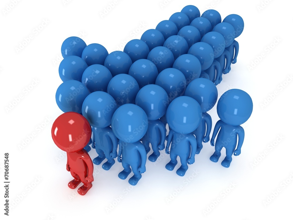 Group of stylized people stand on white