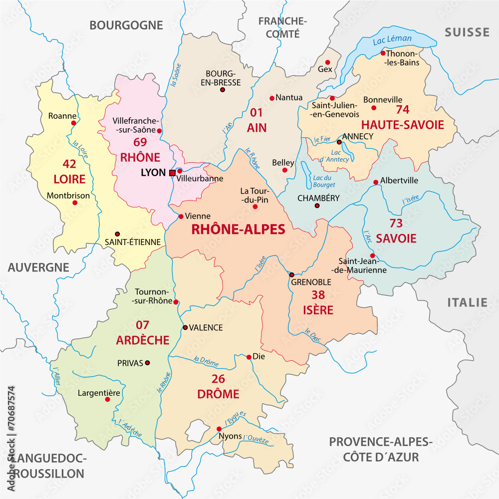 rhone-alpes administrative map
