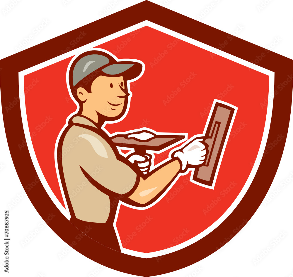 Plasterer Masonry Worker Shield Cartoon Plasterer Masonry Worker Shield Cartoon