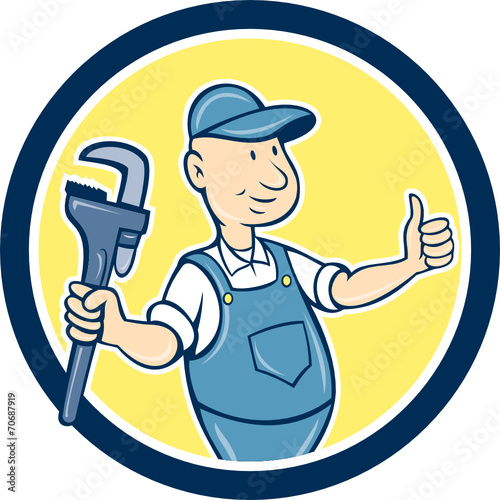 Plumber Monkey Wrench Thumbs Up Cartoon