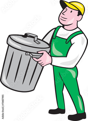 Garbage Collector Carrying Bin Cartoon