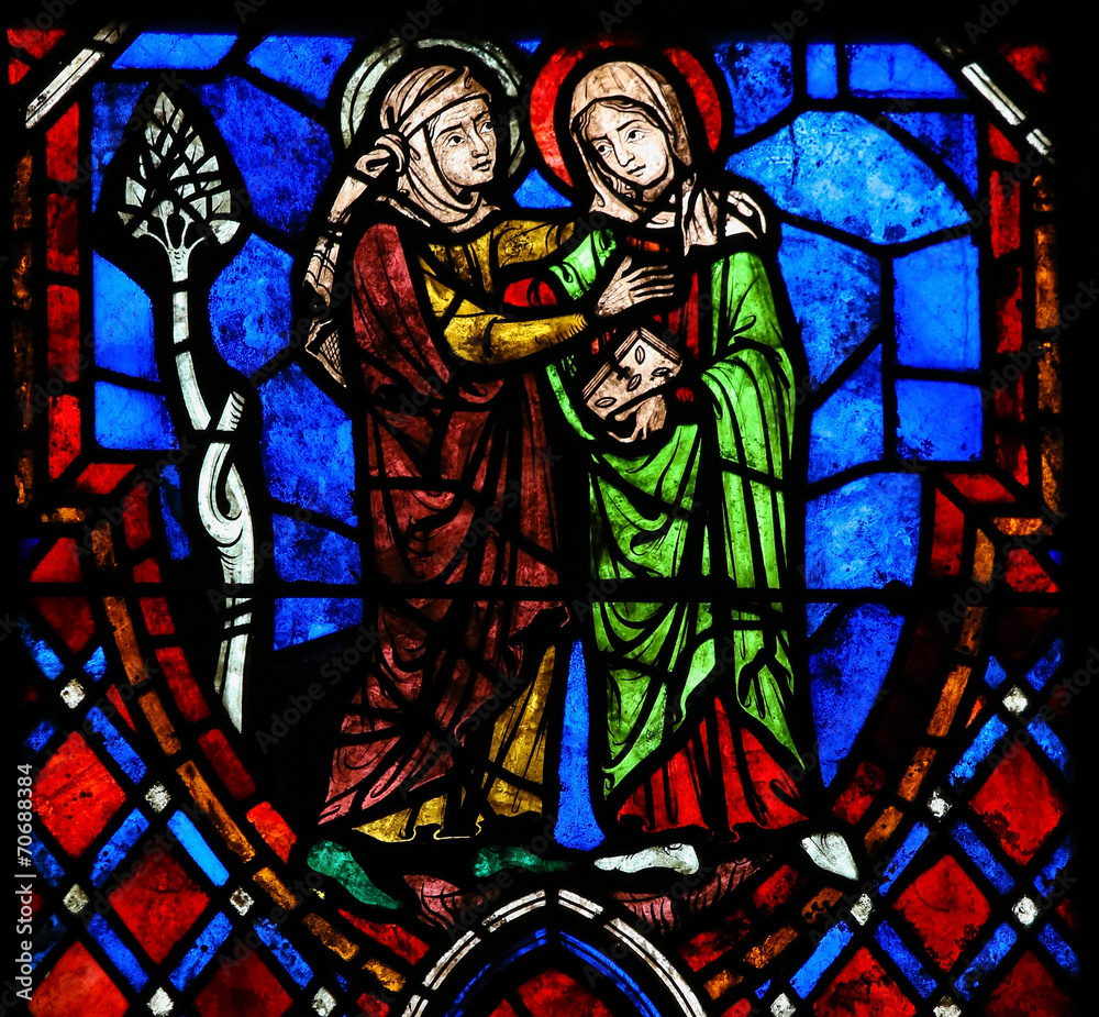 The Visitation Stained Glass in Cathedral of Tours, France - obrazy, fototapety, plakaty 