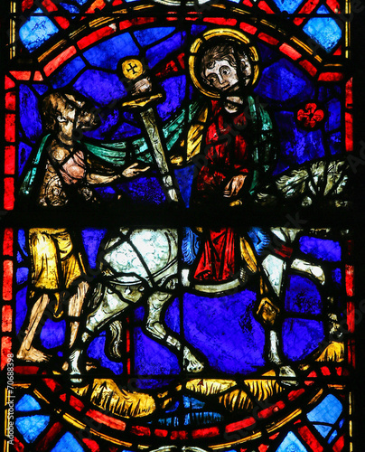 Saint Martin cuts a piece of his cloak - Stained Glass in Tours