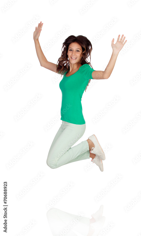 Attractive casual girl jumping