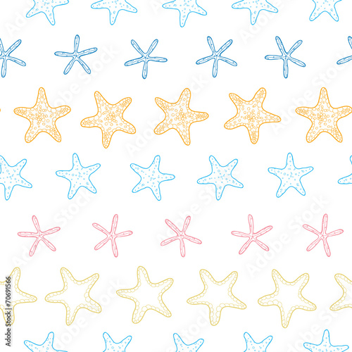 vector starfish colorful line art frame seamless pattern