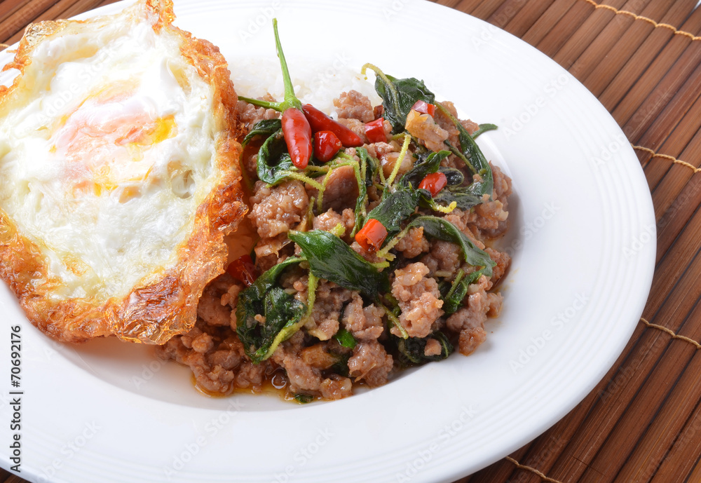Thai spicy food, stir fried pork whit basil Thai spicy food, stir fried pork whit basil