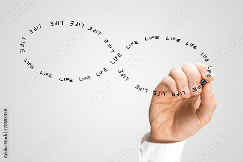 Konstfotografi Hand Writing the Word Life in Figure Eight Shape