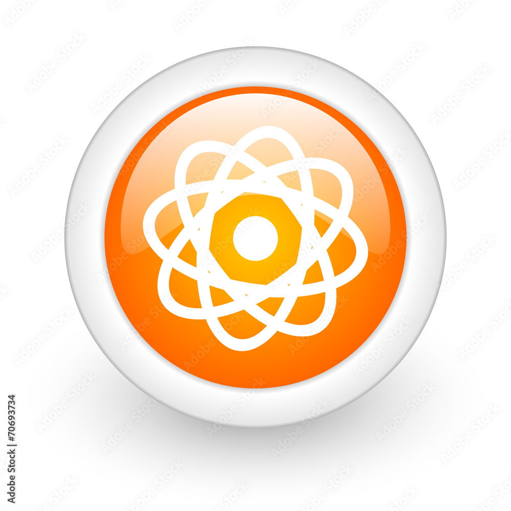 atom orange glossy web icon on white background. atom orange glossy web icon on white background.