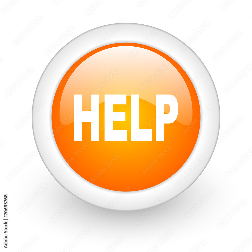 help orange glossy web icon on white background. help orange glossy web icon on white background.