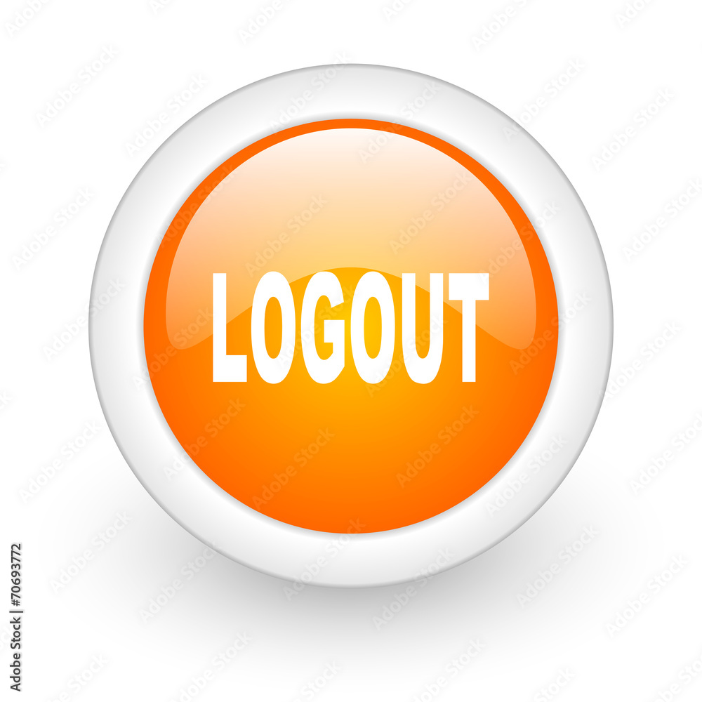 logout orange glossy web icon on white background. logout orange glossy web icon on white background.