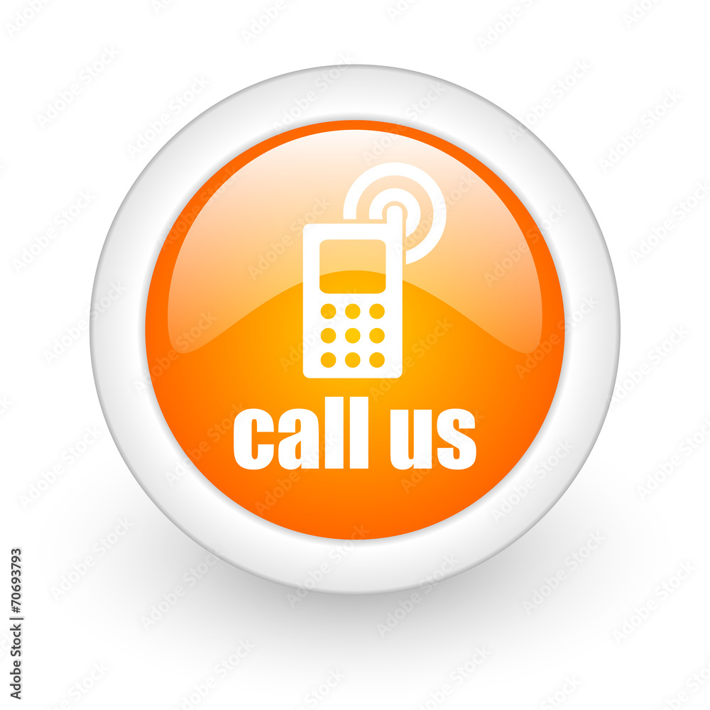 call us orange glossy web icon on white background. call us orange glossy web icon on white background.