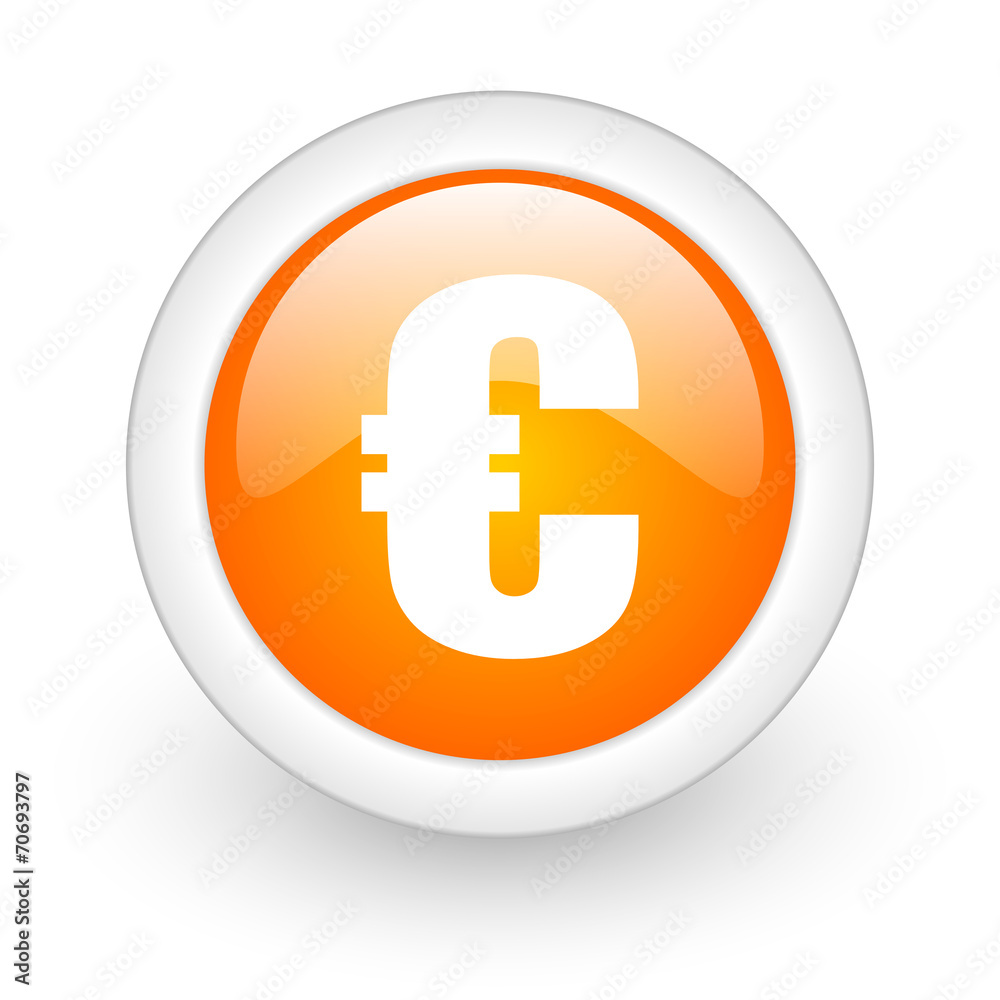 euro orange glossy web icon on white background. euro orange glossy web icon on white background.