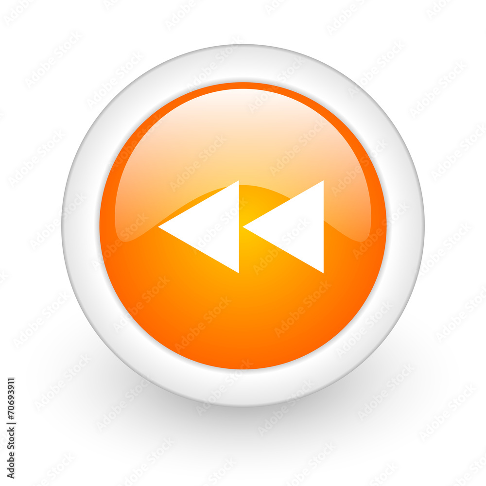 rewind orange glossy web icon on white background rewind orange glossy web icon on white background