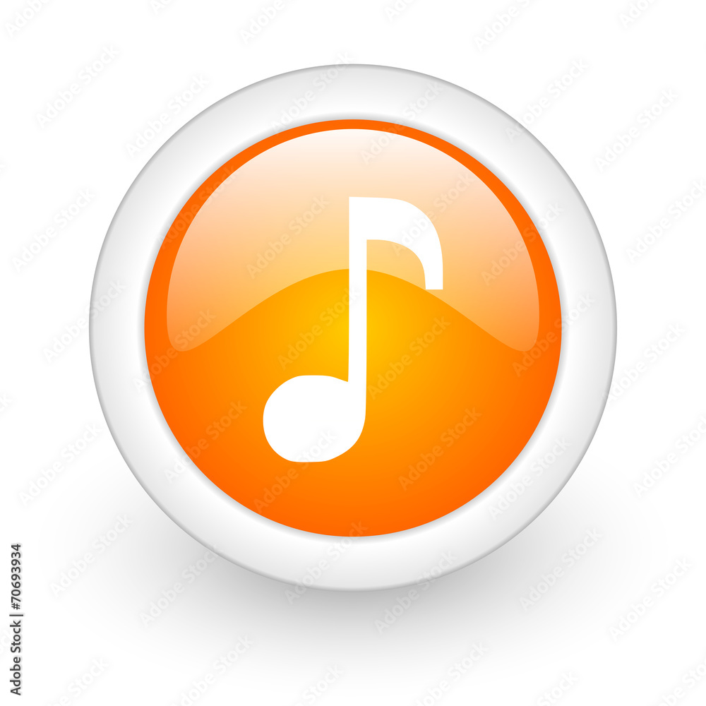 music orange glossy web icon on white background. music orange glossy web icon on white background.