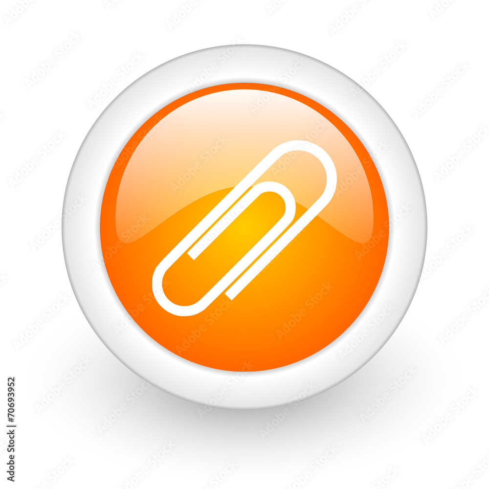 paperclip orange glossy web icon on white background. paperclip orange glossy web icon on white background.