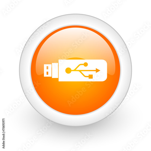 usb orange glossy web icon on white background.