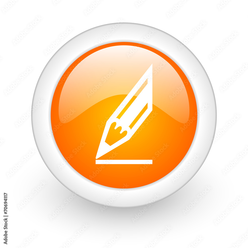 pencil orange glossy web icon on white background. pencil orange glossy web icon on white background.