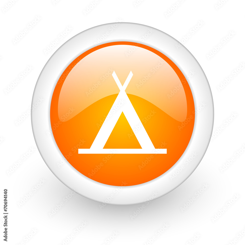 camp orange glossy web icon on white background. camp orange glossy web icon on white background.