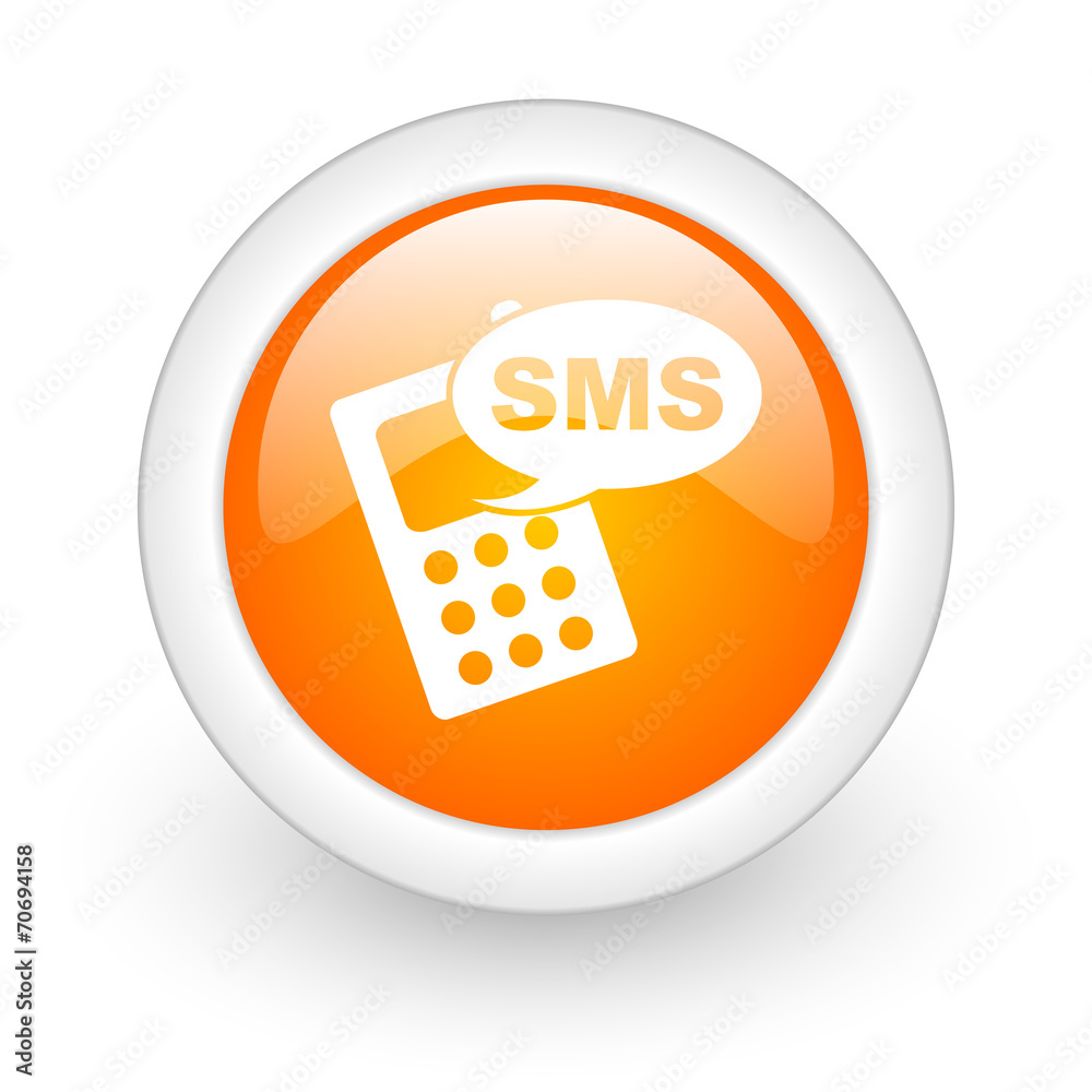 sms orange glossy web icon on white background. sms orange glossy web icon on white background.