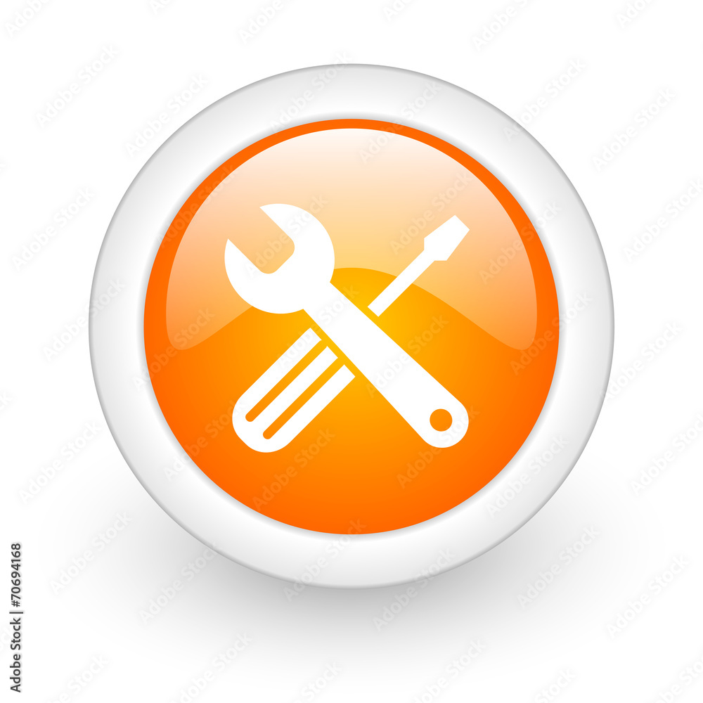 tools orange glossy web icon on white background. tools orange glossy web icon on white background.