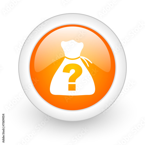 riddle orange glossy web icon on white background.