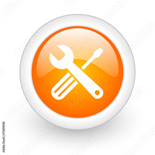 tools orange glossy web icon on white background.