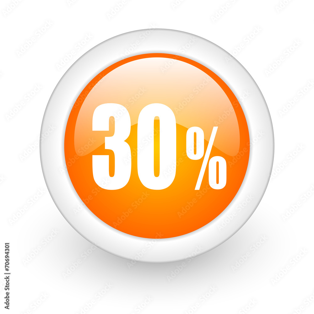 30 percent orange glossy web icon on white background. 30 percent orange glossy web icon on white background.