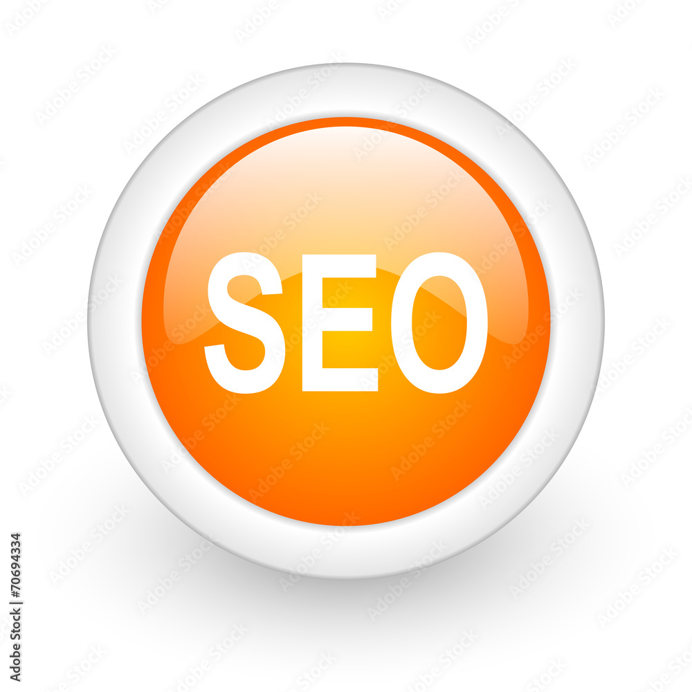 seo orange glossy web icon on white background. seo orange glossy web icon on white background.